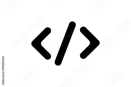 Minimalist code symbol in black on white background.