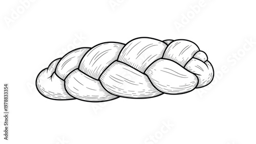 Detailed sketch of a golden braided bread loaf, highlighting its textured crust and artisan style for bakery and culinary related designs.