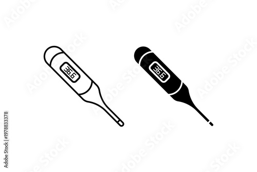 Illustration of digital thermometer icons at 36.6 degrees celsius.