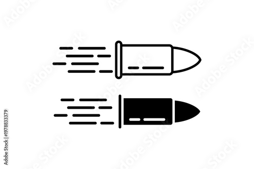 Black and white bullet icon with speed lines in motion.