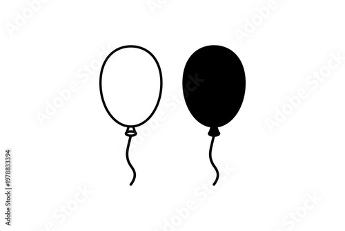 Minimalist black and white balloon icons on white background.