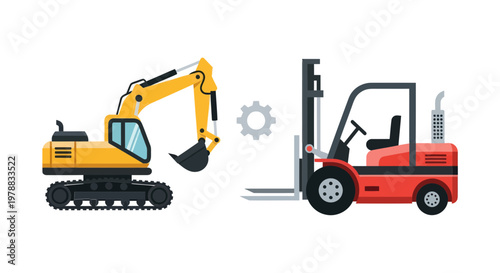 Construction and Logistics Machines: Excavator and Forklift Icons
