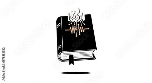 A black book with gold accents floating in the air with smoke.