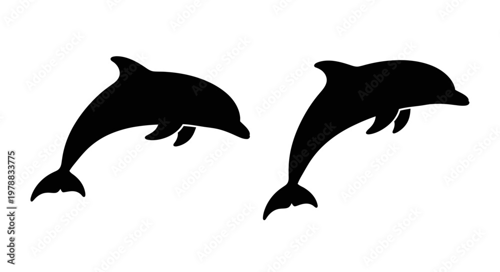 Obraz premium Two leaping dolphins presented as a striking black silhouette