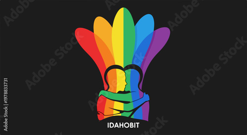 Rainbow embrace vector illustration symbolizing love and diversity, LGBTQ pride concept. Embrace represents unity and acceptance, a vibrant symbol for pride events.