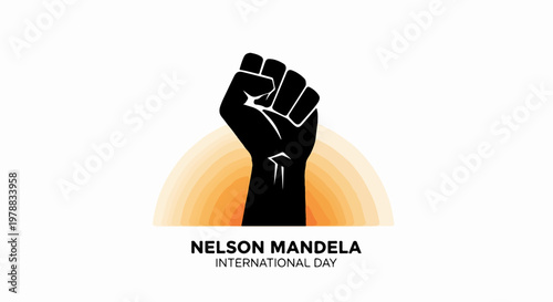 Nelson Mandela International Day vector illustration with raised fist symbol and sunburst graphic.
