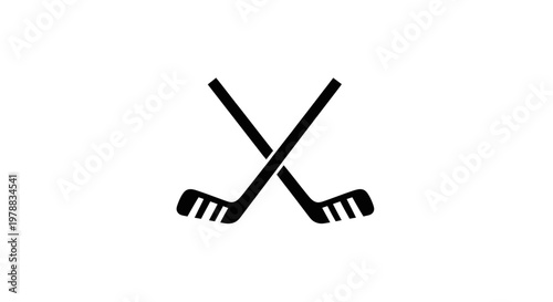 Two crossed hockey sticks isolated on white background, sports equipment icon