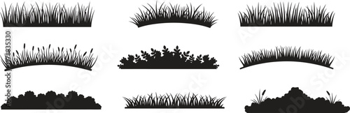 Nine black silhouette grass tufts a collection of varied grassland shapes and forms