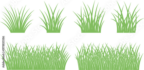 Green grass vector set with different lawn tufts natural plant elements isolated design collection for landscape illustration