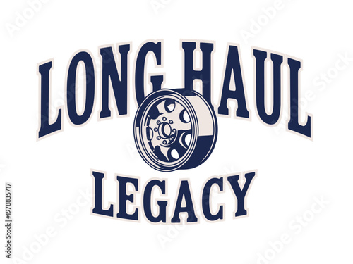 Truck wheel graphic displays a vintage style emblem for heavy transport industry.