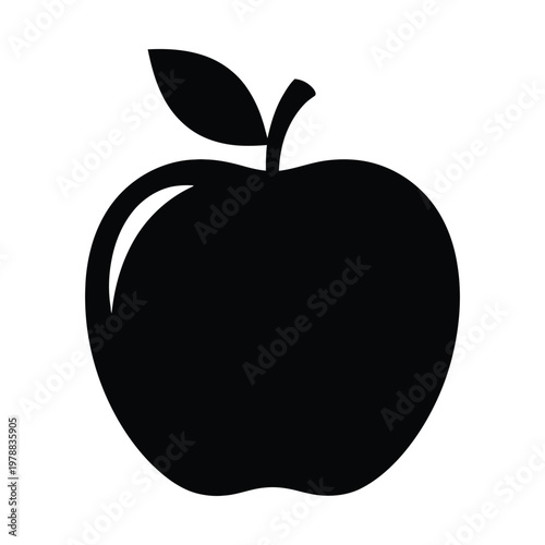 Fotografie A simple black and white illustration of an apple with a leafy stem