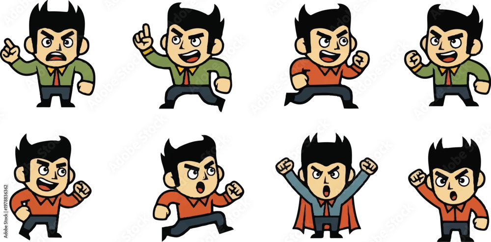 Obraz premium Cartoon characters in various poses and expressions on white background