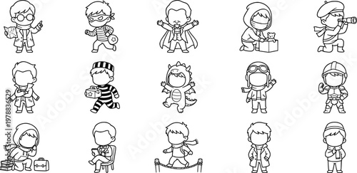 Set of faceless kids characters wearing various costumes such as superhero animal fantasy and themed outfits suitable for children events and creative design