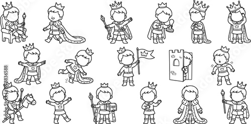 Prince and king characters line art set royal theme