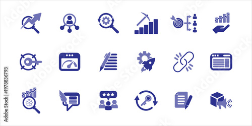seo icon set. market research, website, link, keywords, content, affiliate and more. simple colored vector