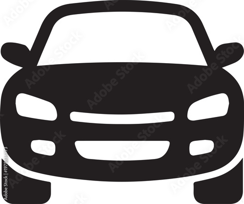 Front view car silhouette icon showing vehicle headlights and bumper details representing automotive transport and modern sedan structure