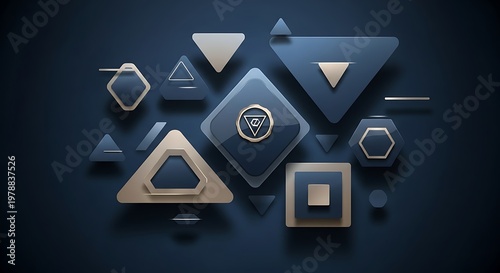 Abstract Geometric Shapes Composition Dark Blue 4073