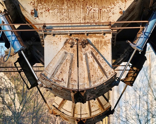 Obraz na plátně Detailed shot of deteriorated industrial equipment illuminated by soft warm work