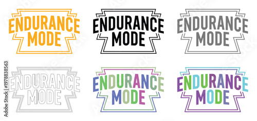 Endurance mode typography appears in six different color variations on background.