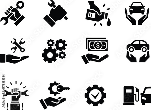 Car Repair, Auto Servicing, Home Repair and Maintenance Servicing Vector Illustration icon set 