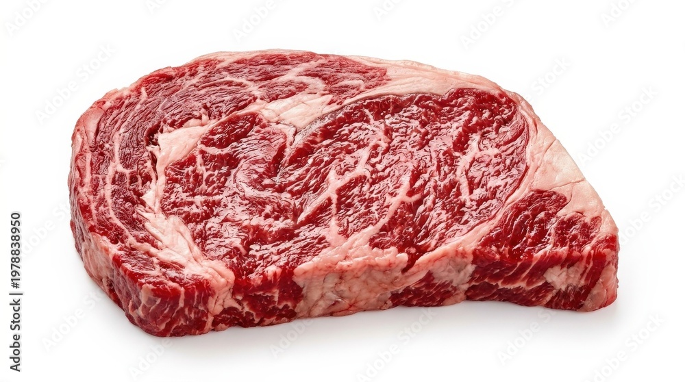 Obraz premium Raw marbled ribeye steak with rich red meat and white fat marbling