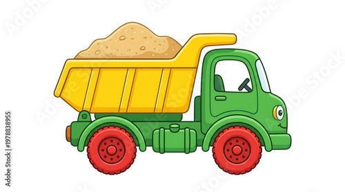 Colorful cartoon dump truck toy illustration a playful vehicle for imaginative construction and childhood adventures