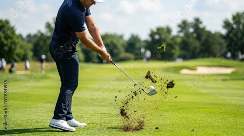 Konstfotografi A dramatic freeze-frame of a golf club iron making forceful contact with a white