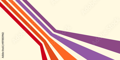 Abstract colorful 70s background vector. Vintage retro wallpaper with rainbow stripes and wavy lines. A 1970 color illustration suitable for posters, banners, decorative items and wall art.