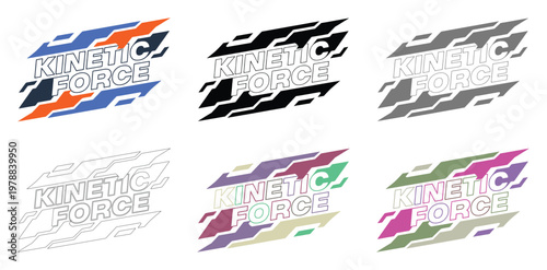 Kinetic force appears in various color palettes for modern graphic logo concepts.