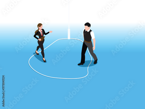Professionals Walking Into a Rope Noose Snare 3d isometric vector illustration