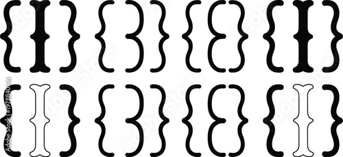 Brackets icon set, modern vector icons featuring curly bracket symbols for programming typography text formatting and developer interface design.