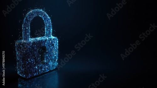 Stunning photo of digital padlock for computing system on dark blue background, cyber security technology for fraud prevention and privacy data network protection concept.