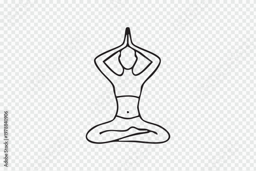 Yoga pose icon, person in lotus position with hands joined above head
