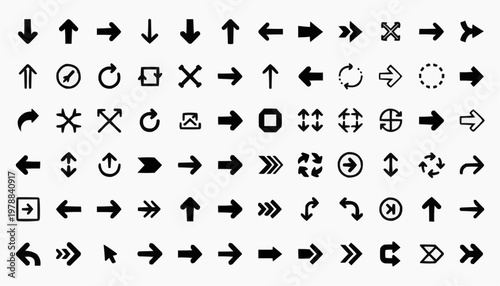 A collection of diverse arrow icons representing different directions and actions
