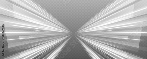 Fotografi Dynamic white streaks sweep across a night road scene, forming fluid motion lines with depth and structure