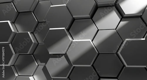 Dark Hexagonal Metal Grid Pattern image photo