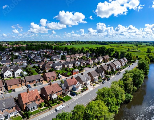 Aerial View of Residential Houses and Green Landscape.