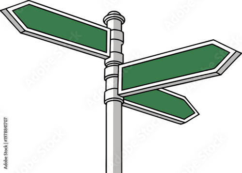 Green blank signpost isolated, highway direction board for navigation and advertising design.