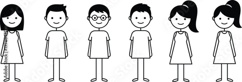 Stick figure character vector illustration collection featuring diverse cartoon people in minimalist style