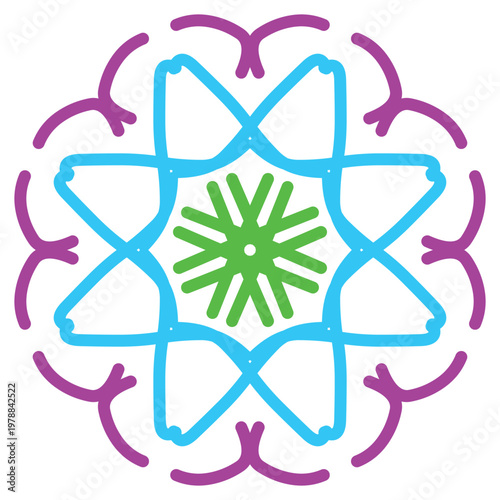 Colorful Mandala Flower Abstract Geometric Ornament, Halftone Dot Style Decorative Symmetrical Floral Vector Design on White Background.