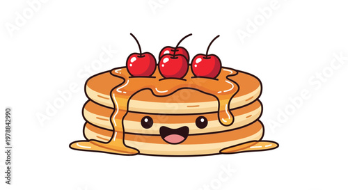A cheerful stack of pancakes adorned with cherries and dripping syrup depicted in a simple silhouette high quality professional detailed modern