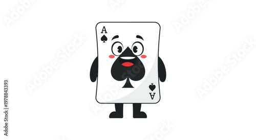 A cheerful ace of spades playing card character with arms and legs exhibits a cute expressive face silhouette high quality professional