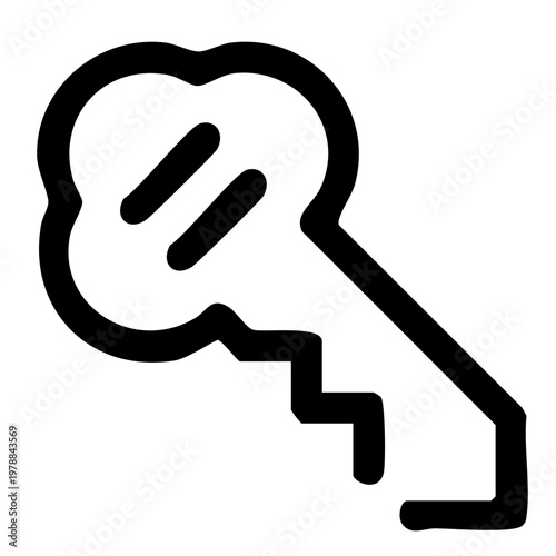 A simple black and white illustration of a key icon