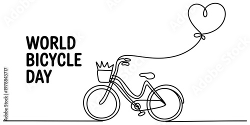 Minimalist continuous line drawing art for the celebration of international world bicycle day Vector, illustration