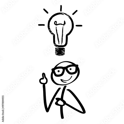A cartoon character with a light-bulb above its head symbolizing a great idea