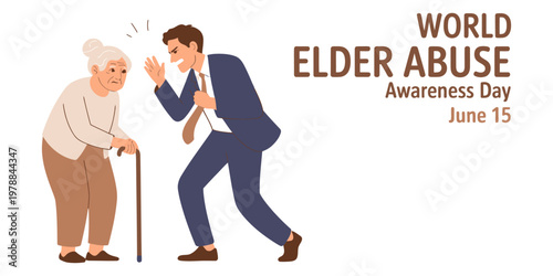 A graphic illustration depicting the urgent need for world elder abuse awareness day on june 15th