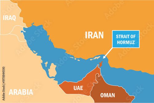 Map of the strait of Hormuz and surrounding countries in the middle east region