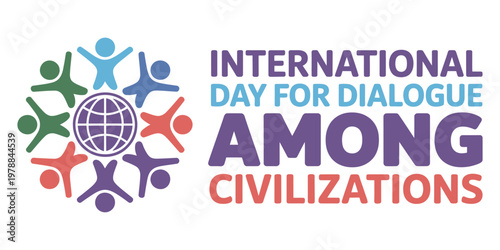 Graphic design promoting the international day for dialogue among civilizations with human icons.