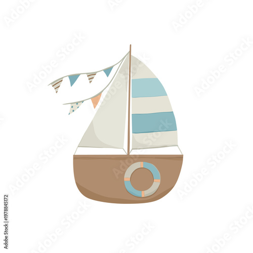 Vector ship. Hand drawn   illustration on white background