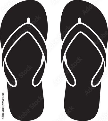 Pair of black flip-flops vector illustration, simple design for summer and beach themes